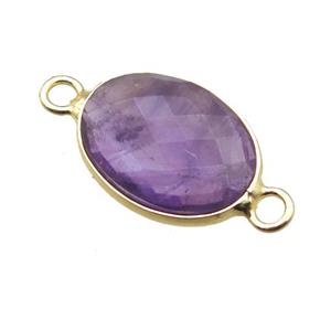 purple Amethyst connector, faceted oval, approx 10-14mm