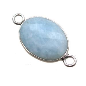 blue Aquamarine connector, faceted oval, approx 10-14mm