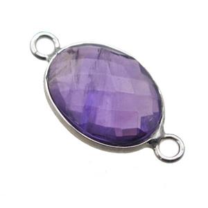purple Amethyst connector, faceted oval, approx 10-14mm