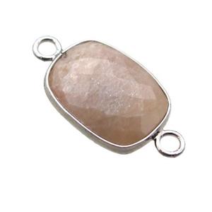 peach Moonstone connector, faceted rectangle, approx 11-15mm