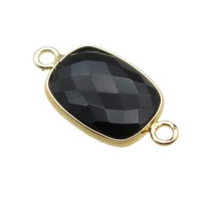 black Onyx Agate connector, faceted rectangle, approx 11-15mm