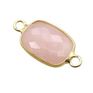 Rose Quartz connector, faceted rectangle, approx 11-15mm