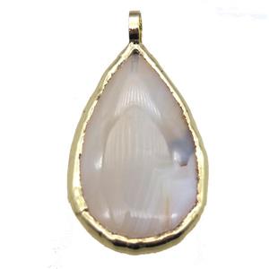 Heihua Agate teardrop pendant, gold plated, approx 30-50mm