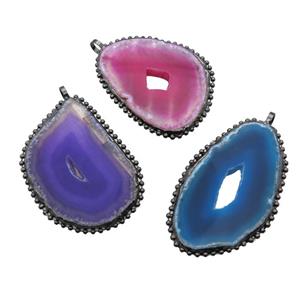 Agate Druzy slice pendant, freeform, mix color, approx 40-80mm
