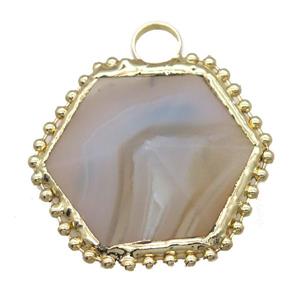 blue lace agate Hexagon pendant, gold plated, approx 40mm