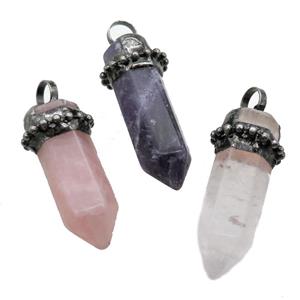 mixed Gemstone bullet pendant, approx 14-50mm