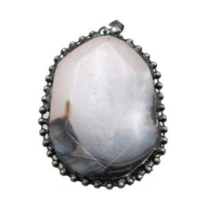 Agate pendant, black plated, approx 35-50mm