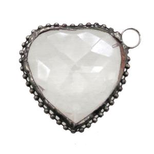 Crystal Glass heart pendant, black plated, approx 50mm