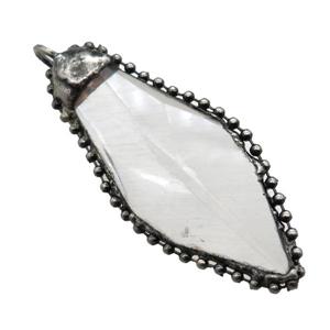 Crystal Glass leaf pendant, black plated, approx 30-70mm