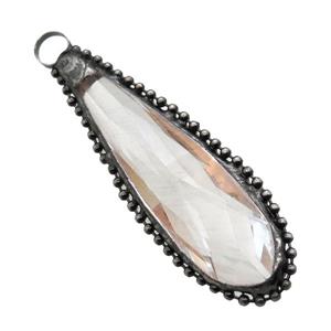 Crystal Glass teardrop pendant, black plated, approx 30-80mm