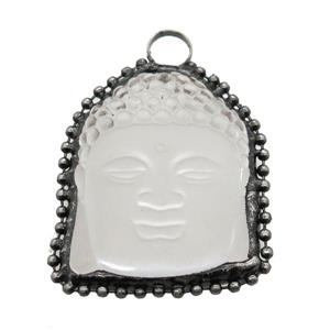 white Crystal Glass Buddha pendant, black plated, approx 30-40mm