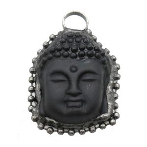 black Obsidian buddha pendant, black plated, approx 30-40mm