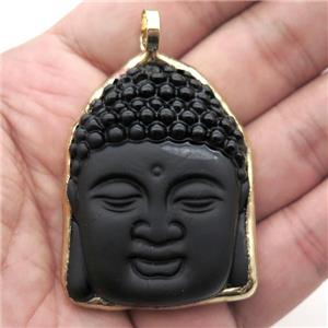 black Obsidian buddha pendant, gold plated, approx 40-50mm