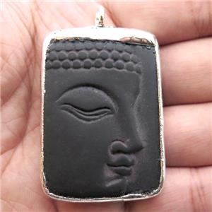 black Obsidian buddha pendant, silver plated, approx 22-50mm