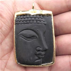 black Obsidian buddha pendant, gold plated, approx 22-50mm