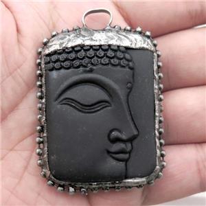black Obsidian buddha pendant, black plated, approx 22-50mm