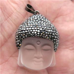 clear Crystal Glass Buddha pendant pave rhinestone, matte, approx 30-35mm
