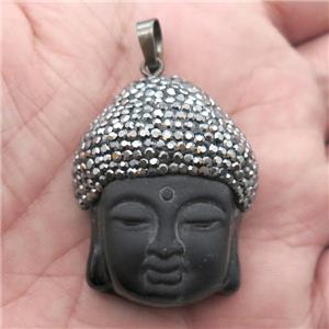 black Obsidian buddha pendant pave rhinestone, approx 30-35mm