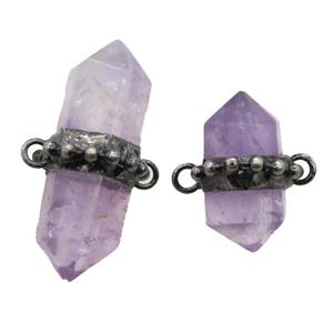 purple Amethyst bullet connector, black plated, approx 20-46mm