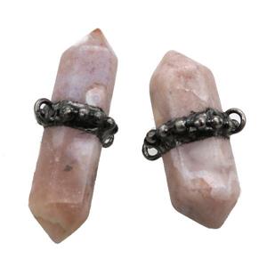 peach Cherry Agate bullet connector, black plated, approx 20-46mm