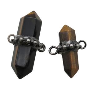 Tiger eye stone connector, black plated, approx 20-46mm