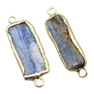 blue Kyanite rectangle connector, gold plated, approx 12-45mm