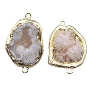 Agate Druzy connector, freeform, gold plated, approx 30-40mm