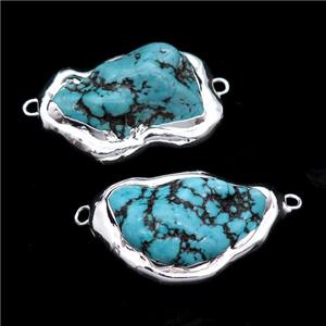 natural Hubei Turquoise connector, freeform, silver plated, approx 25-35mm