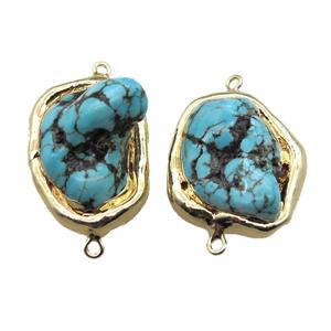 natural Hubei Turquoise connector, freeform, gold plated, approx 25-35mm