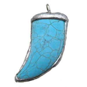 blue Synthetic Turquoise horn pendant, black plated, approx 28-50mm
