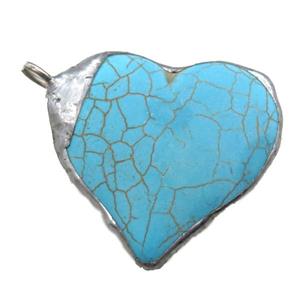 blue Synthetic Turquoise heart pendant, black plated, approx 45mm