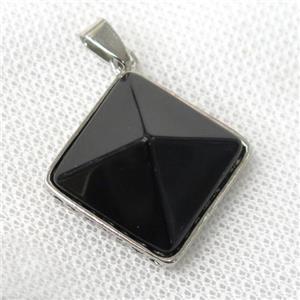 black Onyx Agate pyramid pendant, approx 20mm