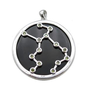 black Obsidian Virgo pendant, circle, approx 35mm dia