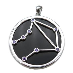 black Obsidian Libra pendant, circle, approx 35mm dia
