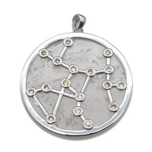 Clear Quartz Sagittarius pendant, circle, approx 35mm dia