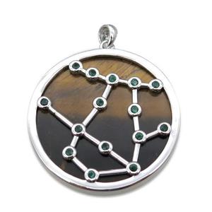 Tiger eye stone Gemini pendant, circle, approx 35mm dia