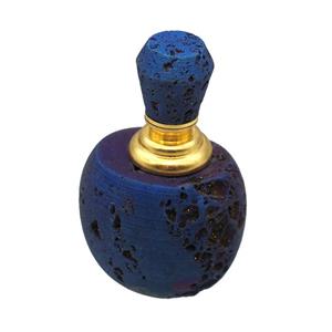 blue electroplated Agate Druzy perfume bottle charm without hole, approx 30x40x65mm