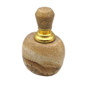 Picture Jasper perfume bottle charm without hole, approx 30x40x65mm