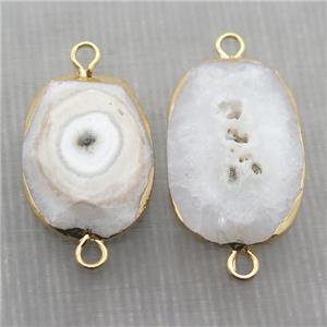 white Quartz Druzy connector, freeform, gold plated, approx 20-30mm