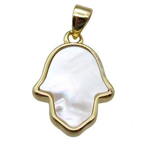 white Pearlized Shell hamsahand pendant, gold plated, approx 12-15mm