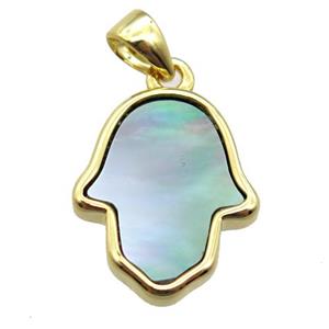 gray Abalone Shell hamsahand pendant, gold plated, approx 12-15mm