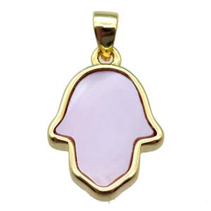 pink queen shell hamsahand pendant, gold plated, approx 12-15mm