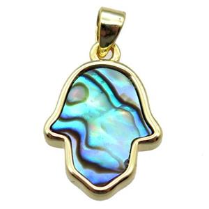 Abalone Shell hamsahand pendant, gold plated, approx 12-15mm