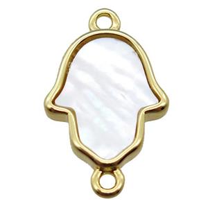 white Pearlized Shell hamsahand connector, gold plated, approx 12-15mm