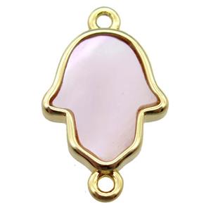 pink Queen Shell hamsahand connector, gold plated, approx 12-15mm
