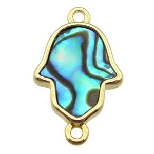 Abalone Shell hamsahand connector, gold plated, approx 12-15mm