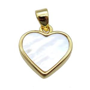 white Pearlized Shell heart pendant, gold plated, approx 12mm dia