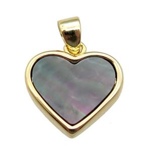 grey abalone shell heart pendant, gold plated, approx 12mm dia