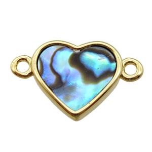 abalone shell heart connector, gold plated, approx 12mm dia