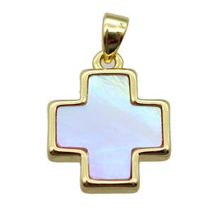abalone shell cross pendant, gold plated, approx 13x13mm